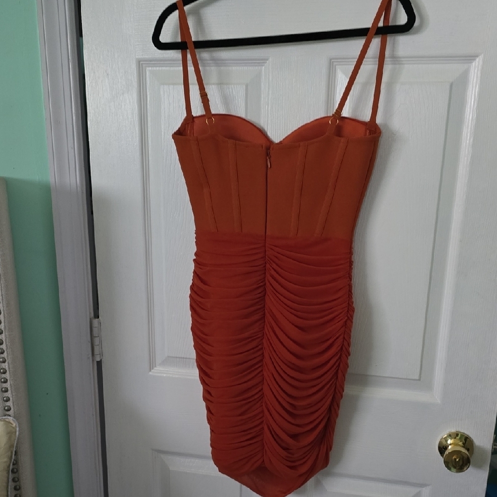 Chic Orange Ruched Mini Dress - Picture 8 of 11